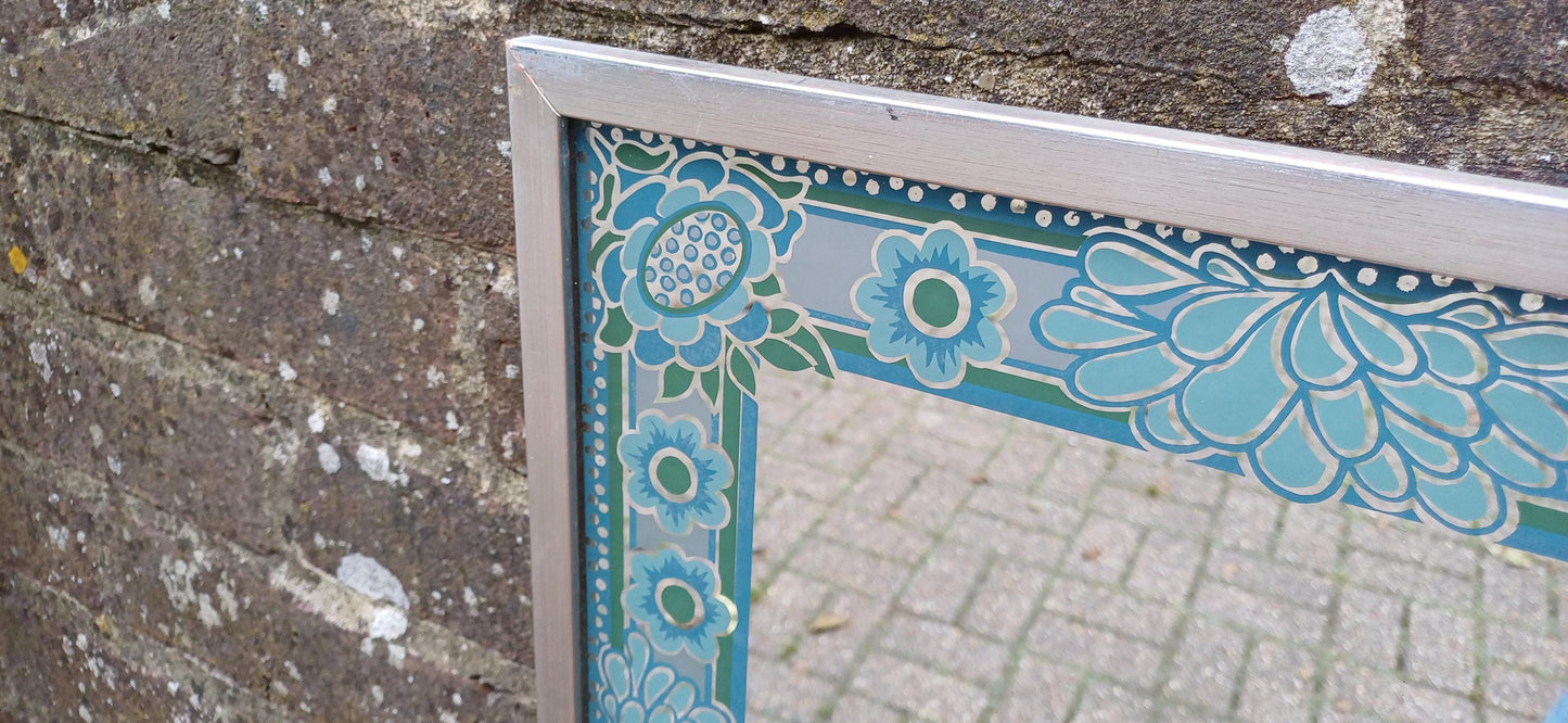 Funky Classic Vintage Retro 70s Wall Mirror ‘Braddell’ Blue Turquoise Flower Decoration.