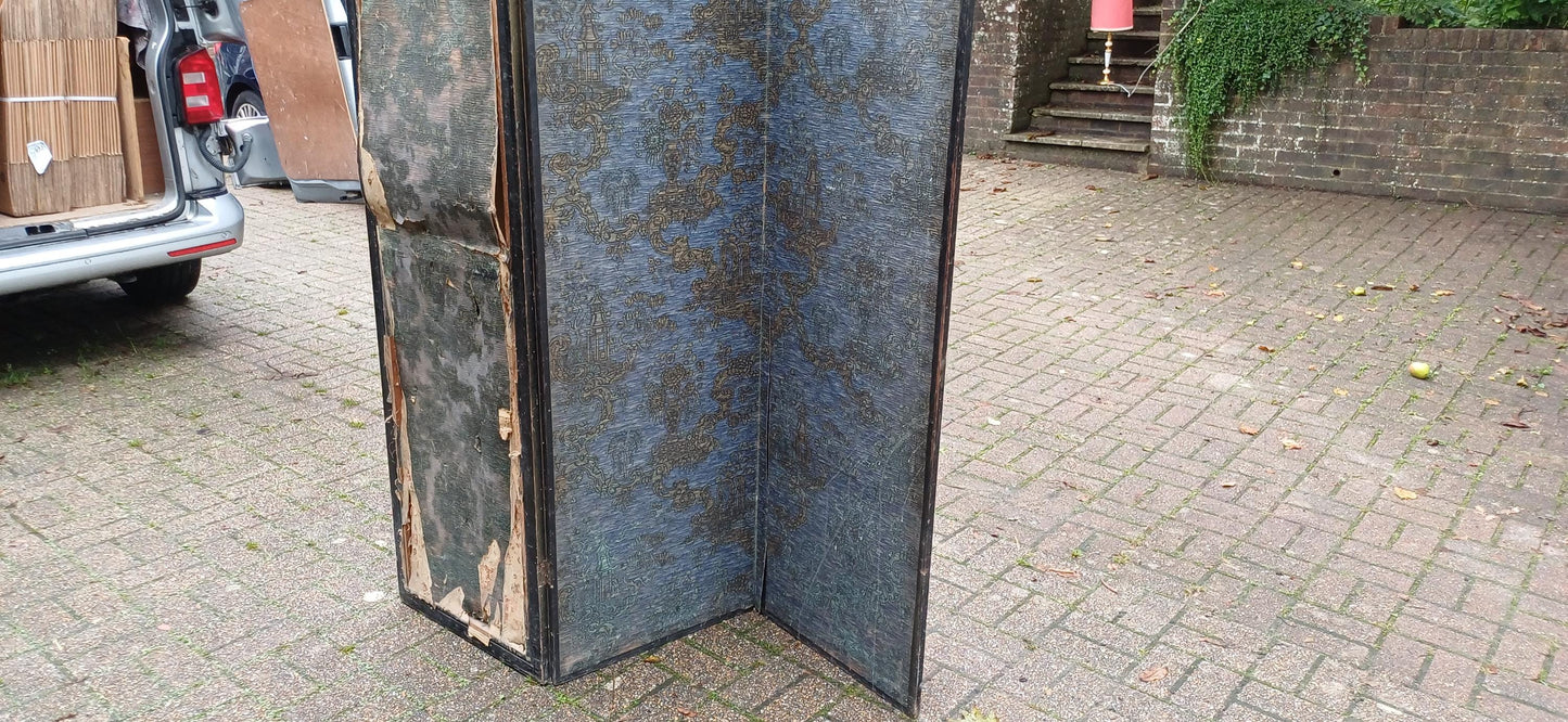 Oriental Bohemian Vintage Late Victorian 3 Fold Screen Room Divider