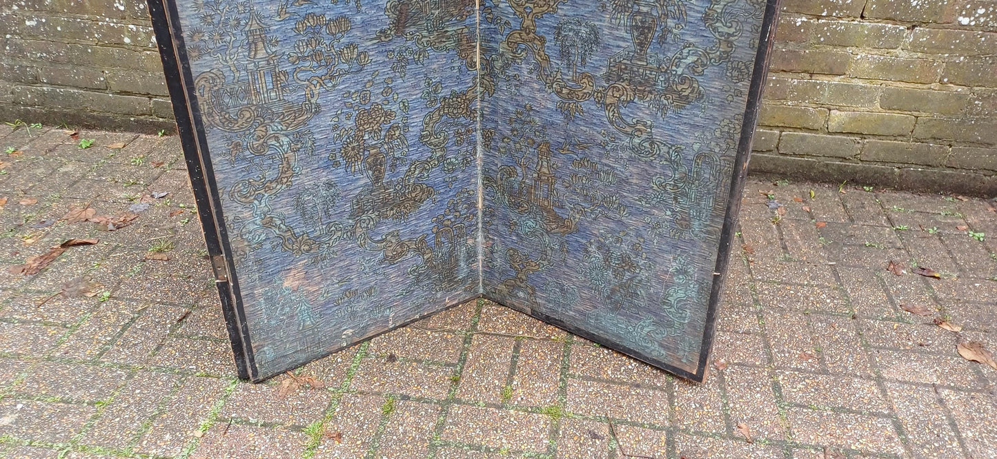 Oriental Bohemian Vintage Late Victorian 3 Fold Screen Room Divider