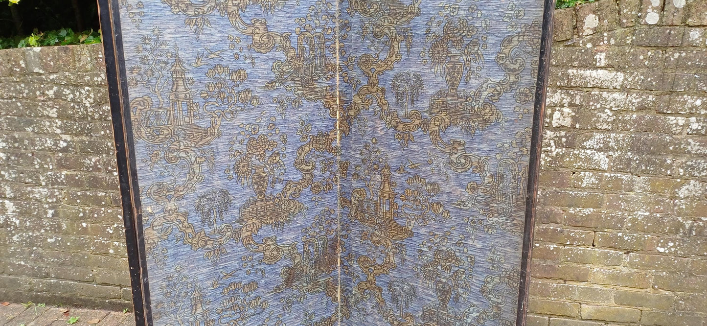 Oriental Bohemian Vintage Late Victorian 3 Fold Screen Room Divider