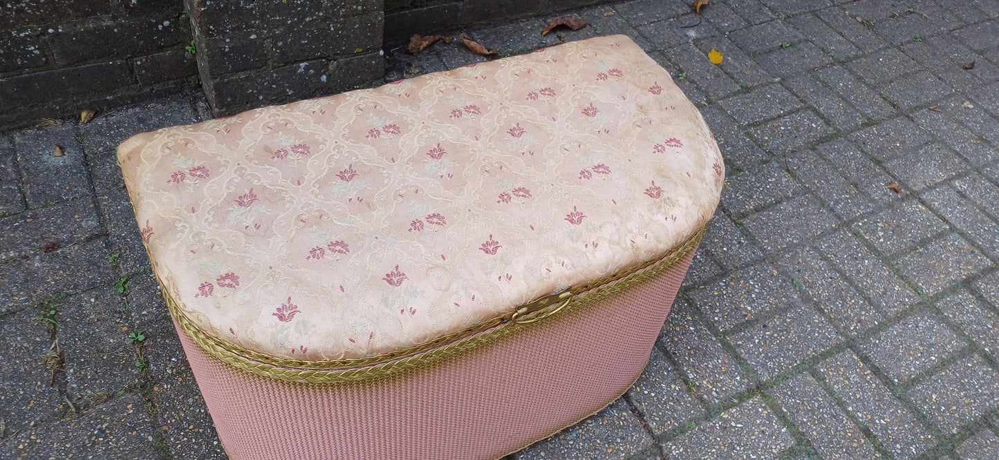Vintage Retro Pink and Gold Upholstered Retro Ottoman Bedroom Storage Seat Settle
