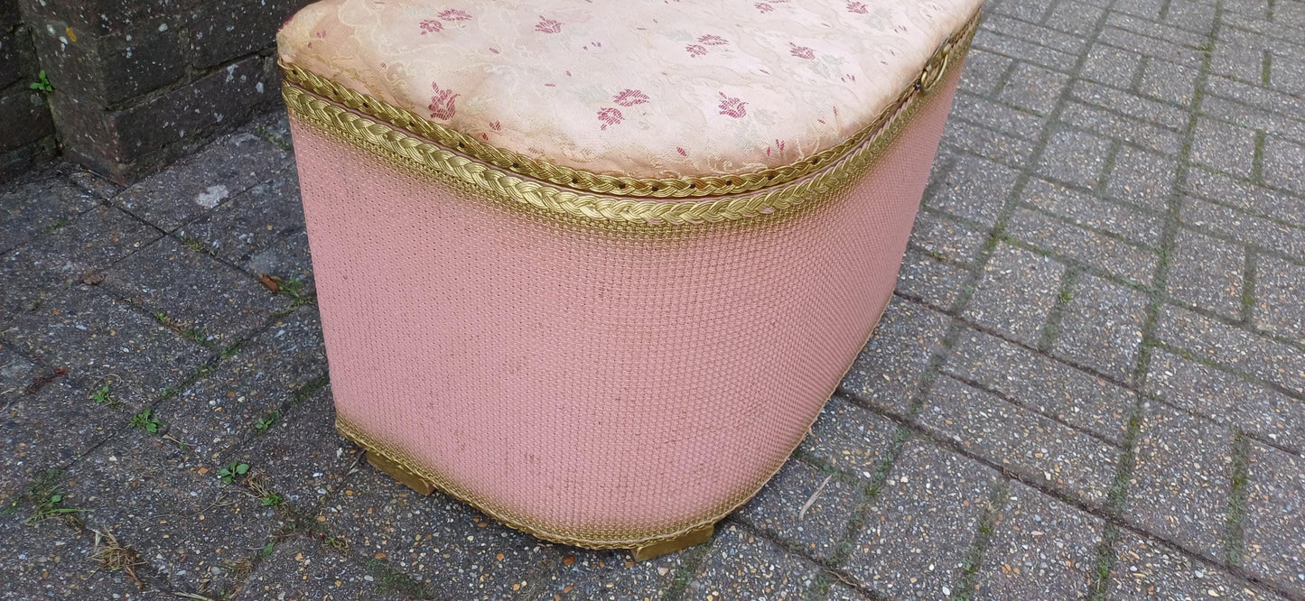 Vintage Retro Pink and Gold Upholstered Retro Ottoman Bedroom Storage Seat Settle