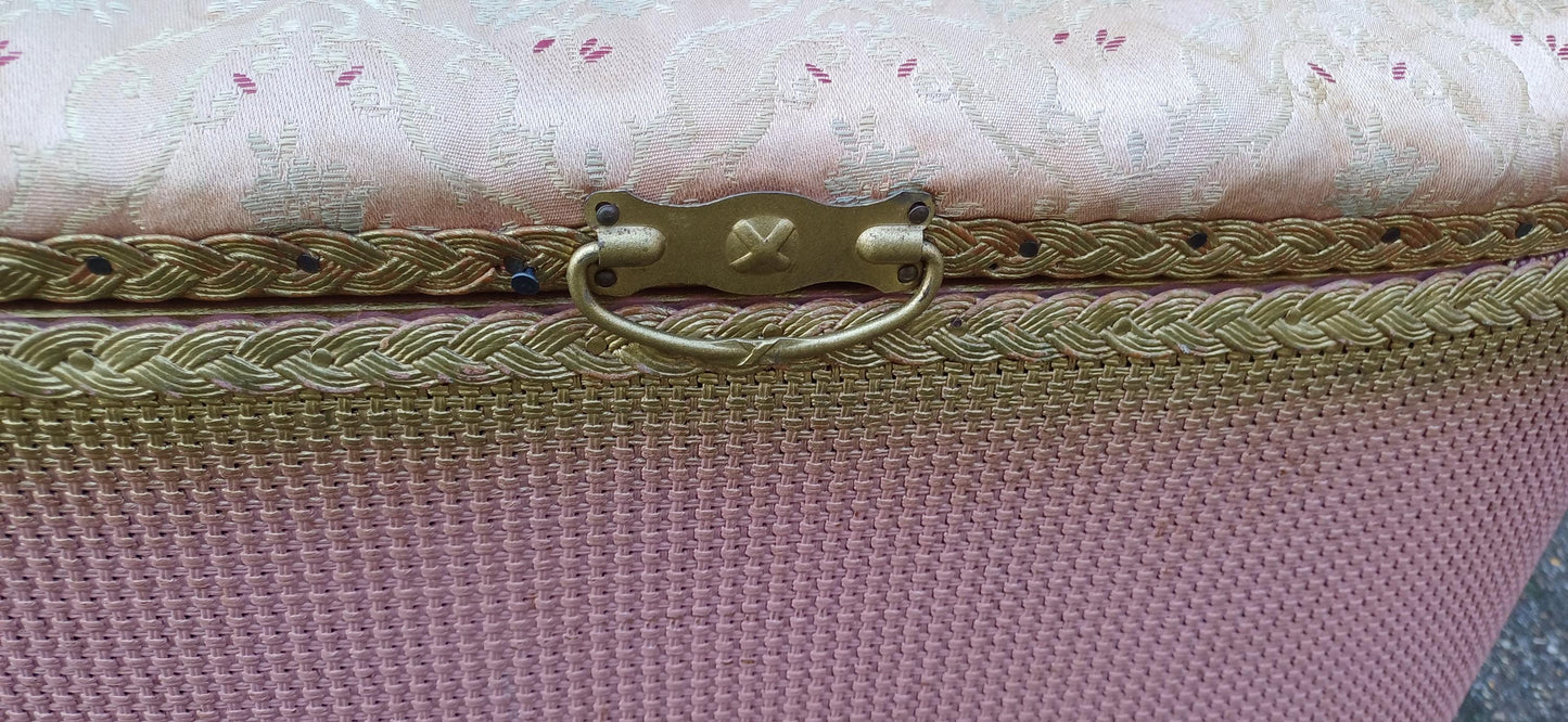 Vintage Retro Pink and Gold Upholstered Retro Ottoman Bedroom Storage Seat Settle