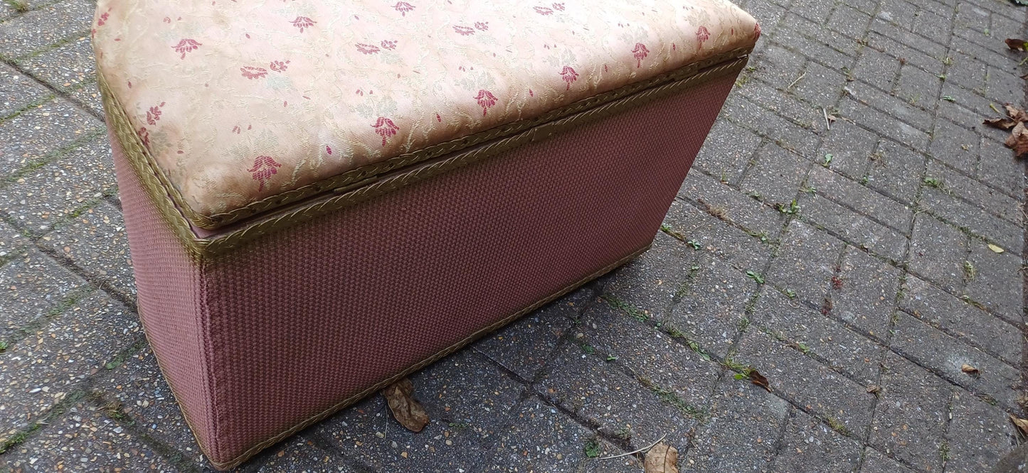 Vintage Retro Pink and Gold Upholstered Retro Ottoman Bedroom Storage Seat Settle