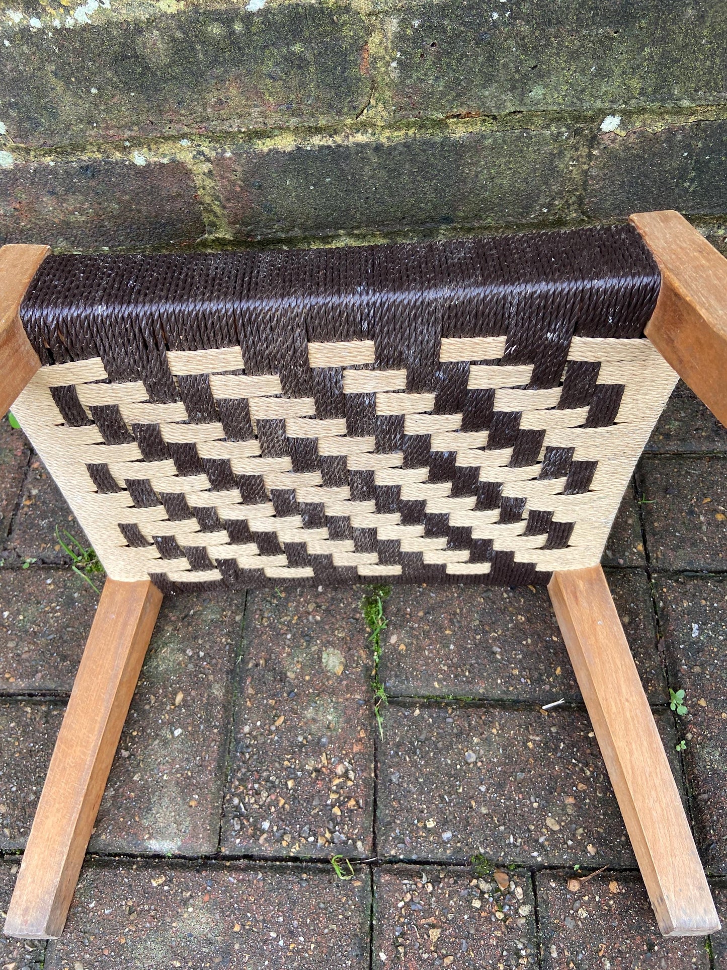 Retro String Woven Stool with rustic coloured string and finish