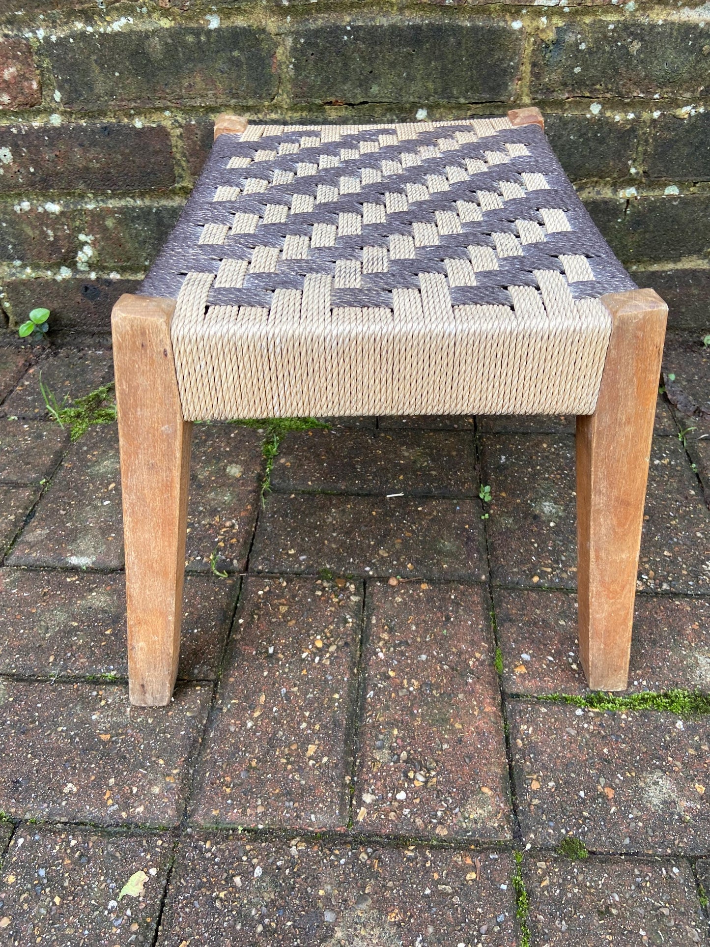 Retro String Woven Stool with rustic coloured string and finish