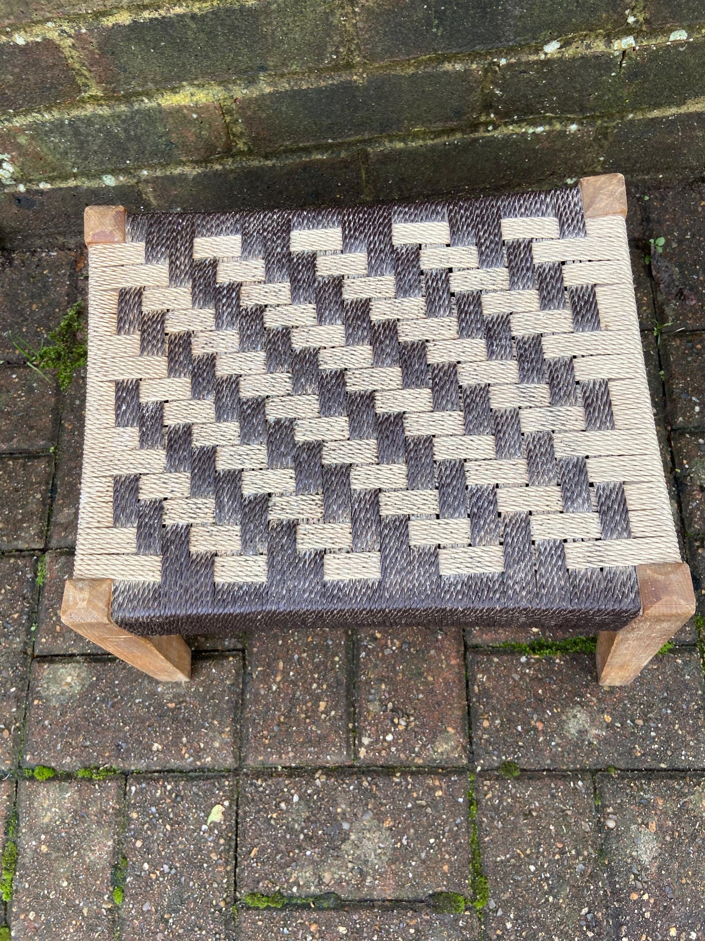 Retro String Woven Stool with rustic coloured string and finish