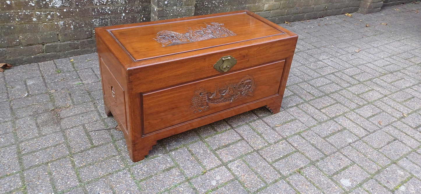 Vintage Carved Camphor Wood Asian Oriental Box / Chest / Trunk/ Coffee Table Near Mint Condition Free Hand Delivery