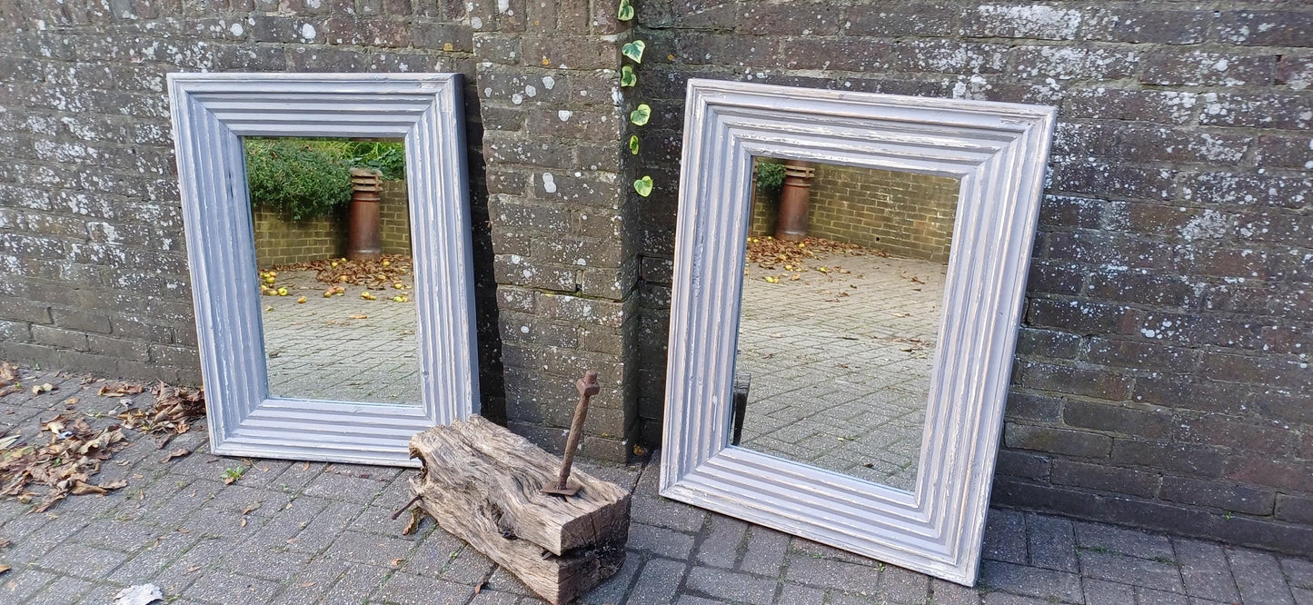 Superb Pair of Very Large Painted Grey Mirrors Bespoke Distressed Contemporary Finish Bevelled Glass. Free Hand Delivery.