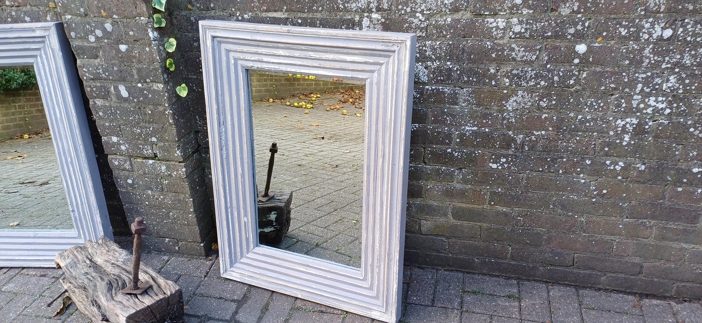 Superb Pair of Very Large Painted Grey Mirrors Bespoke Distressed Contemporary Finish Bevelled Glass. Free Hand Delivery.