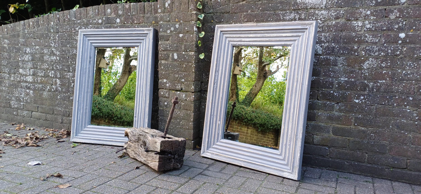 Superb Pair of Very Large Painted Grey Mirrors Bespoke Distressed Contemporary Finish Bevelled Glass. Free Hand Delivery.