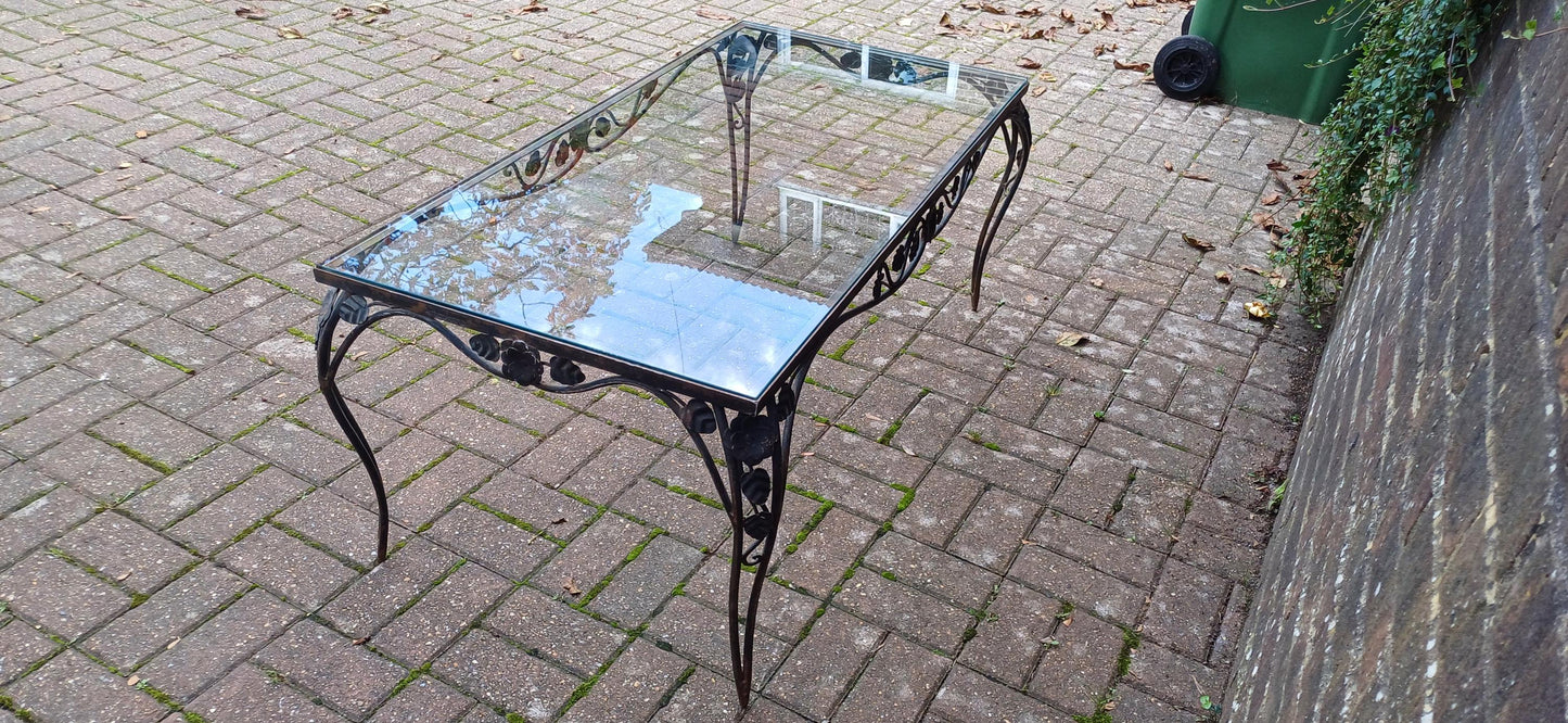 Imposing Upcycled Age Worn Effect Huge Iron and Glass Coffee Table New 1cm Thick Glass Surface. Free Hand Delivery.