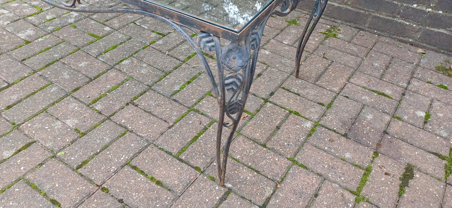 Imposing Upcycled Age Worn Effect Huge Iron and Glass Coffee Table New 1cm Thick Glass Surface. Free Hand Delivery.