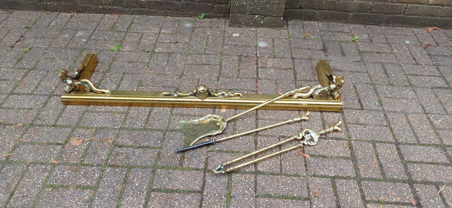 Large Restored Victorian Brass Fender with Matching Fire Irons Superb Quality and Beautifully Preserved Free Hand Delivery