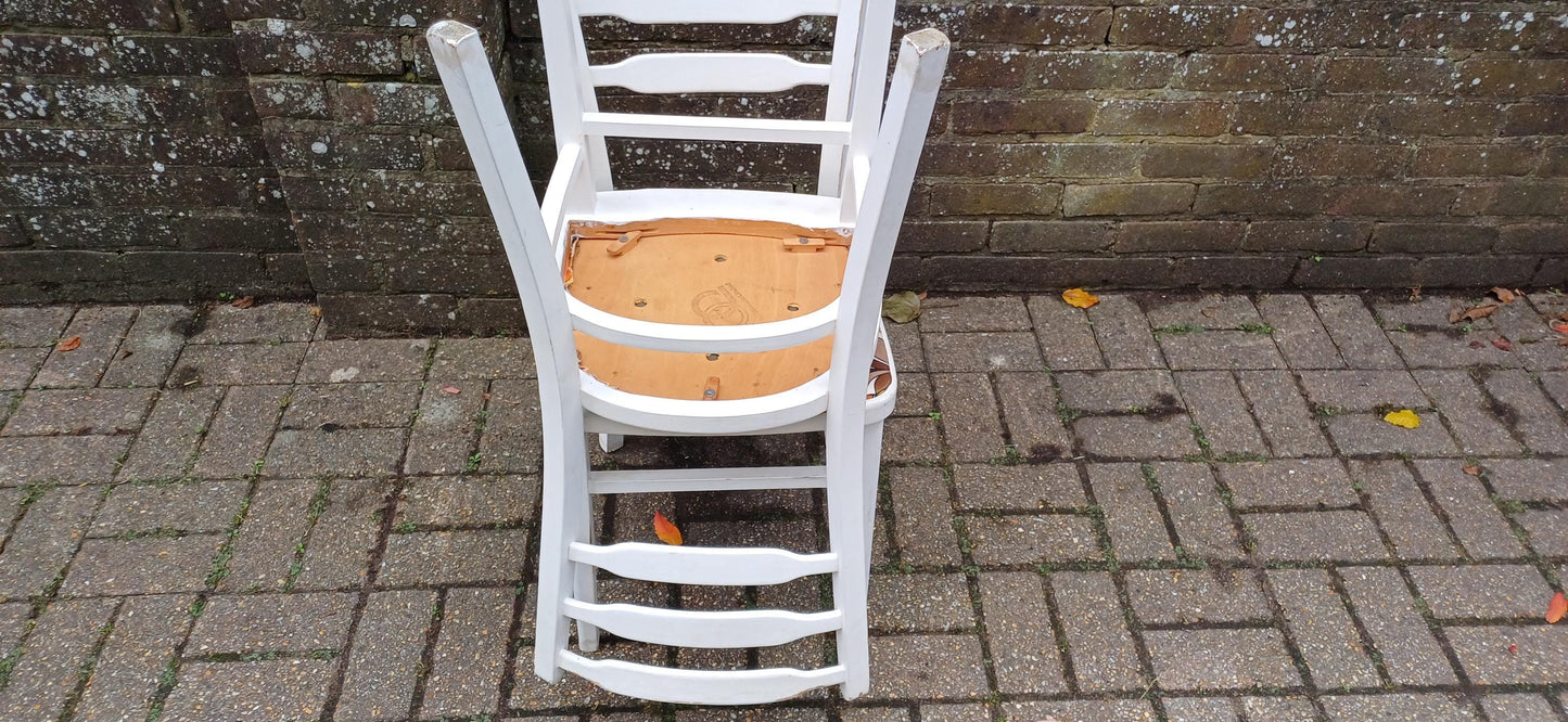 Pair of Vintage Retro 70s Painted Shabby Chic Kitchen Chairs Newly Upholstered.