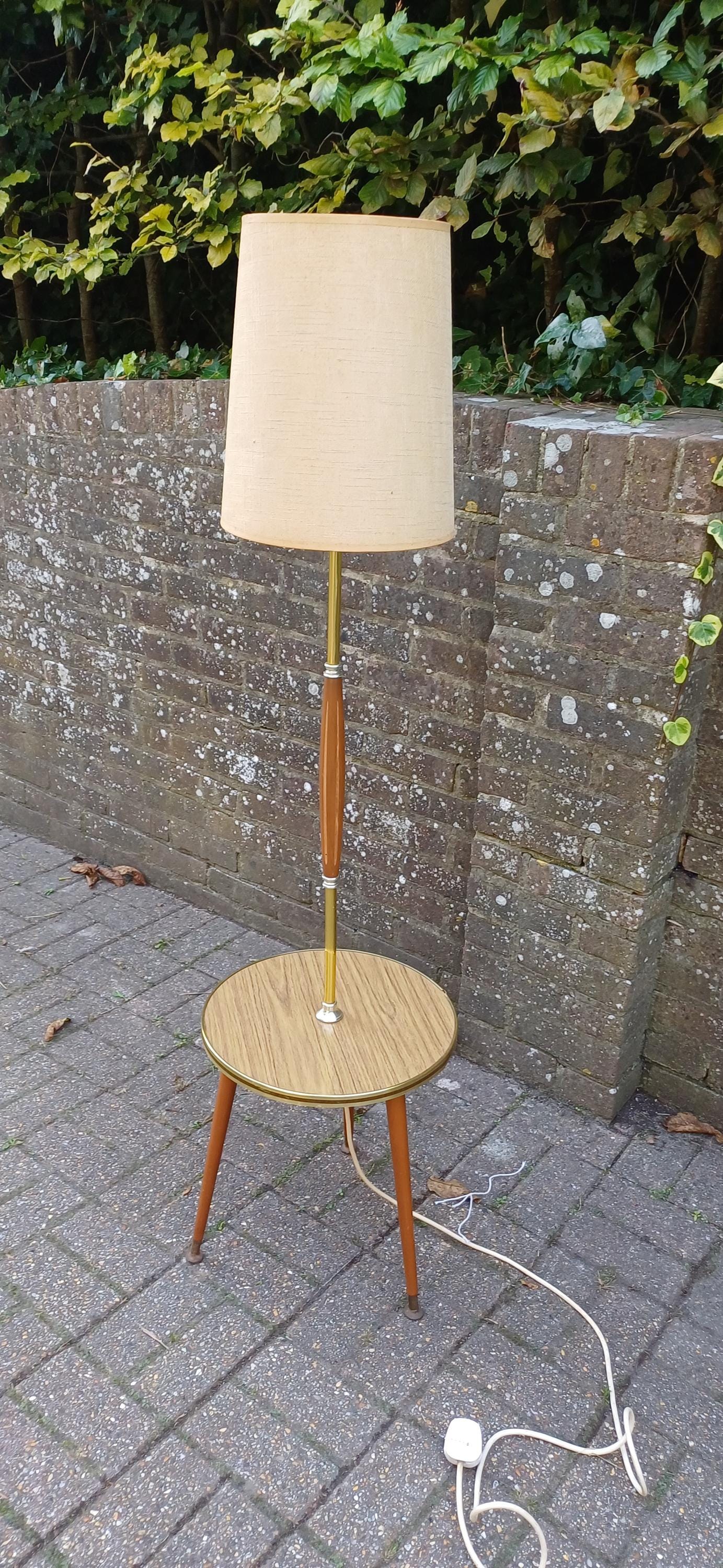 Classic Funky Working Retro Mid Century Standard Lamp Coffee Table Utility Combo with Original Shade. Free Hand Delivery.