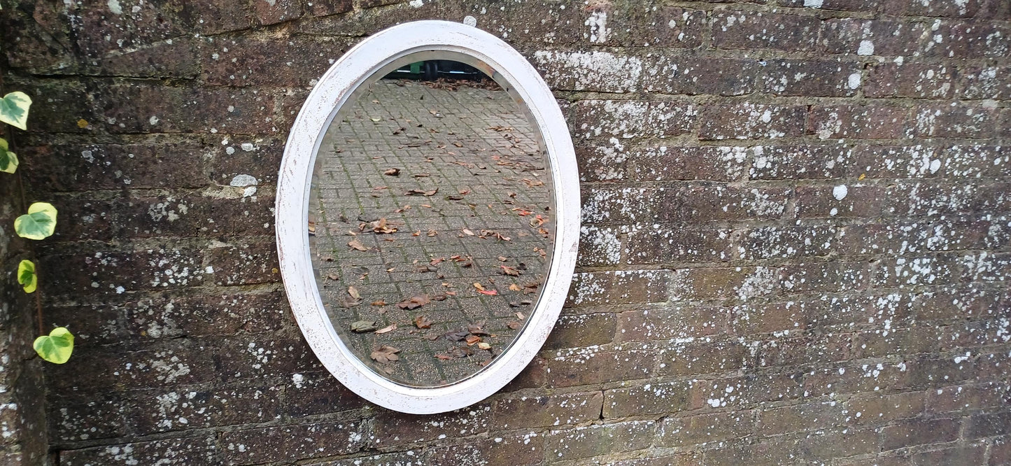 Bespoke Hand Painted and Distressed Vintage Early 20th Century Mahogany Oval Mirror Bevelled Glass