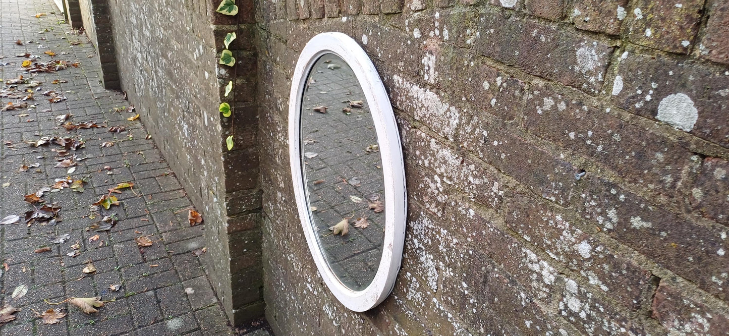 Bespoke Hand Painted and Distressed Vintage Early 20th Century Mahogany Oval Mirror Bevelled Glass