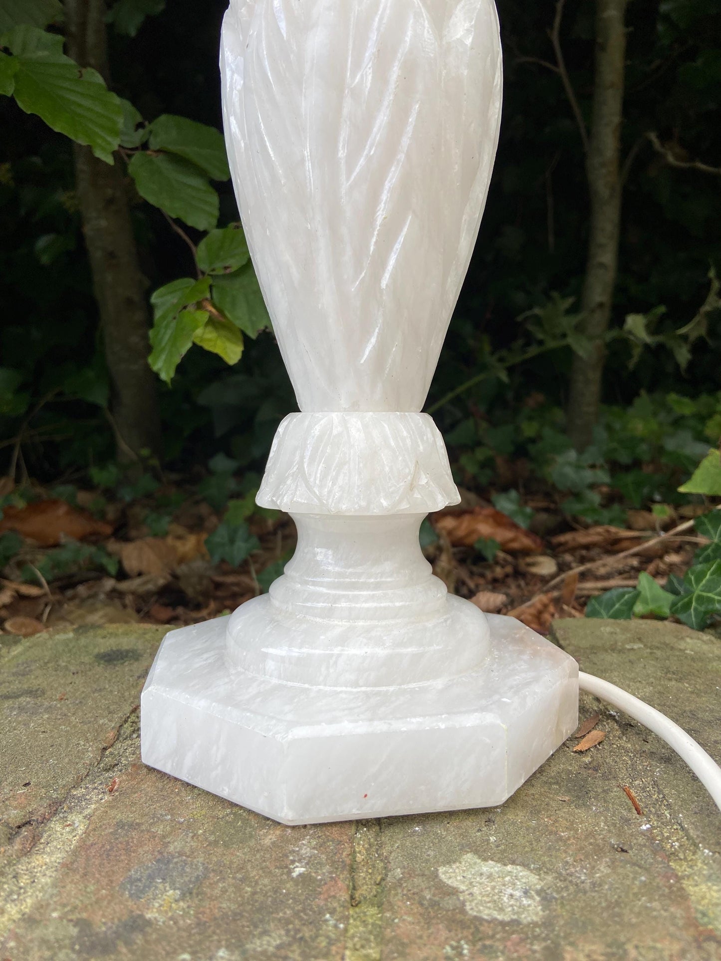 Tall vintage engraved Onyx Alabaster Vintage Table Lamp - white marble style