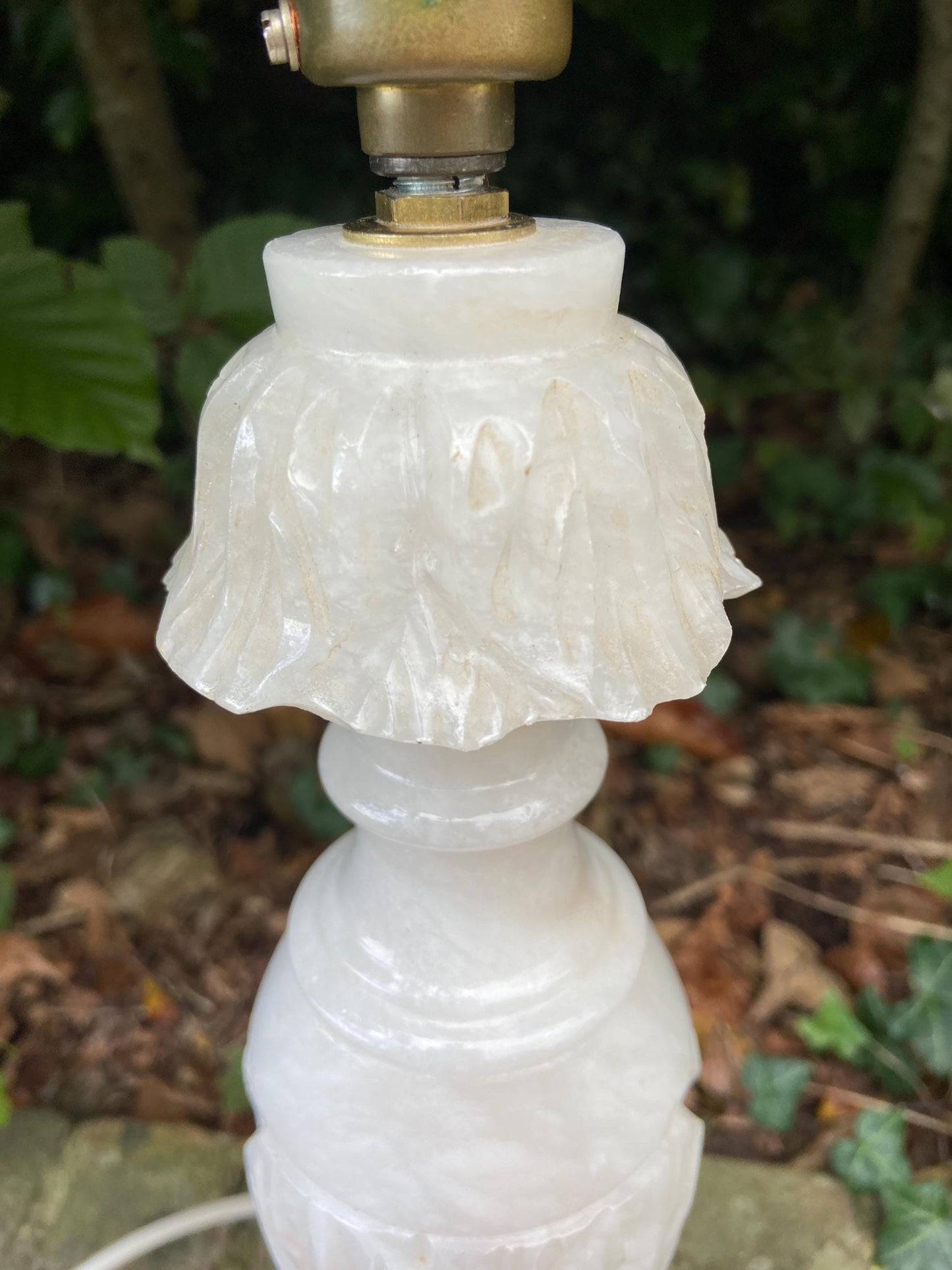 Tall vintage engraved Onyx Alabaster Vintage Table Lamp - white marble style