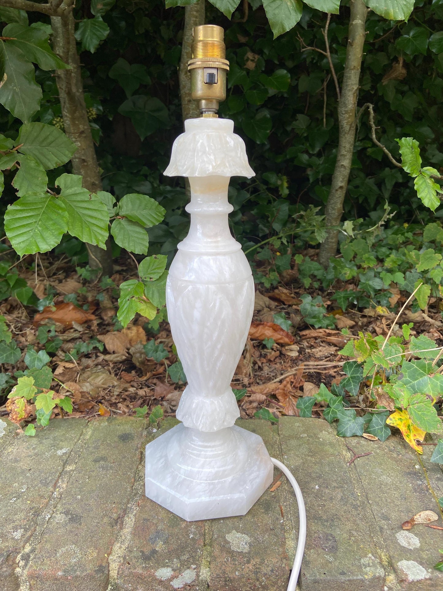 Tall vintage engraved Onyx Alabaster Vintage Table Lamp - white marble style