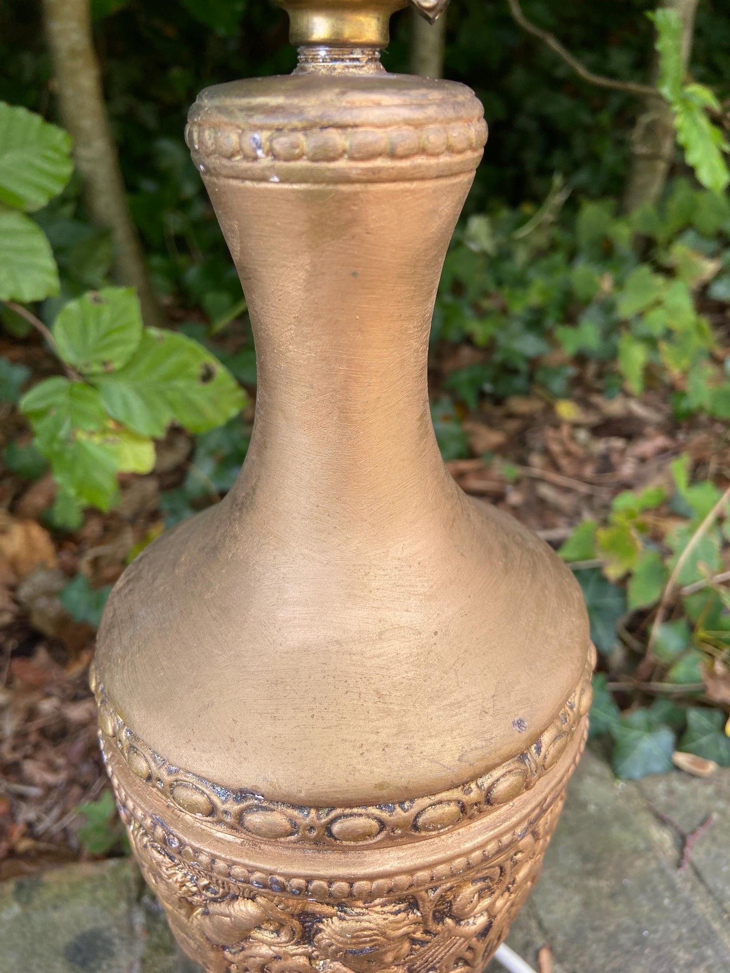 Large retro vintage gold table lamp - plaster painted in gilt - moulded angels and cherubs - working