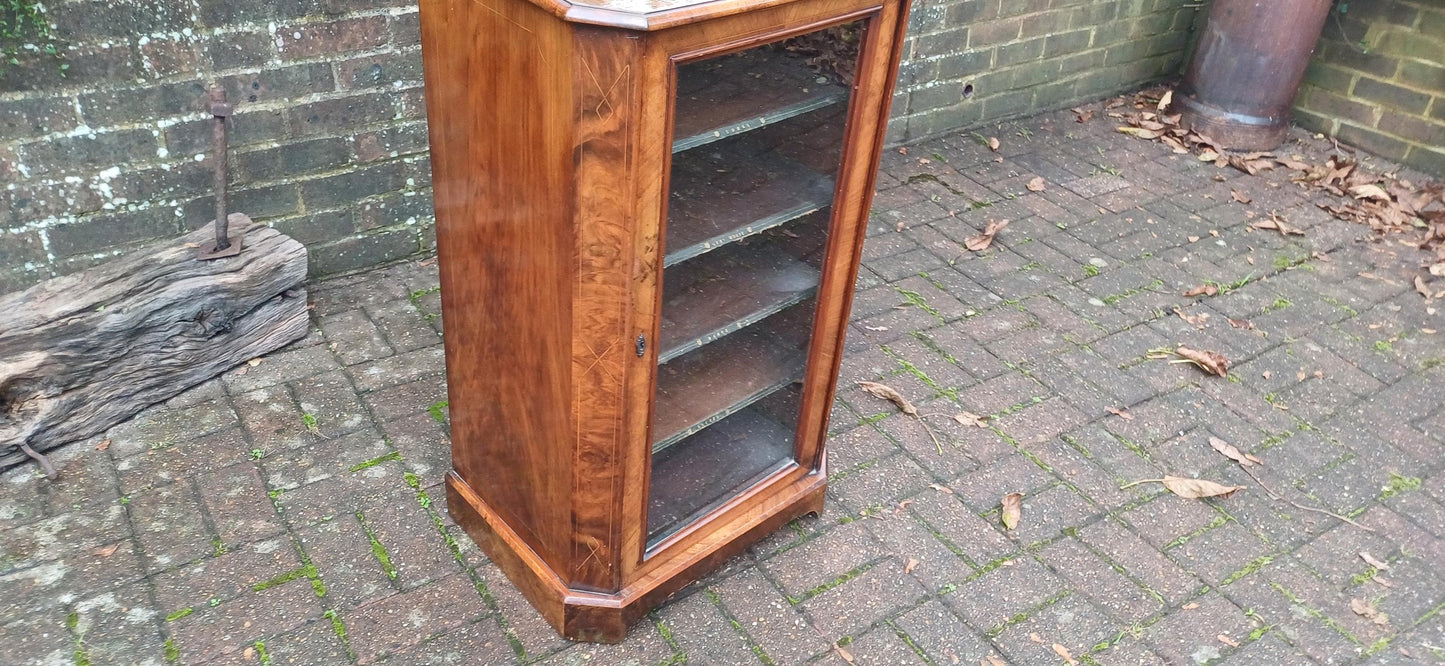 Amazing Quality Vintage Victorian Walnut and Inlaid Glazed Cupboard Former Music Sheet Storage Adjustable Shelf Configuration.