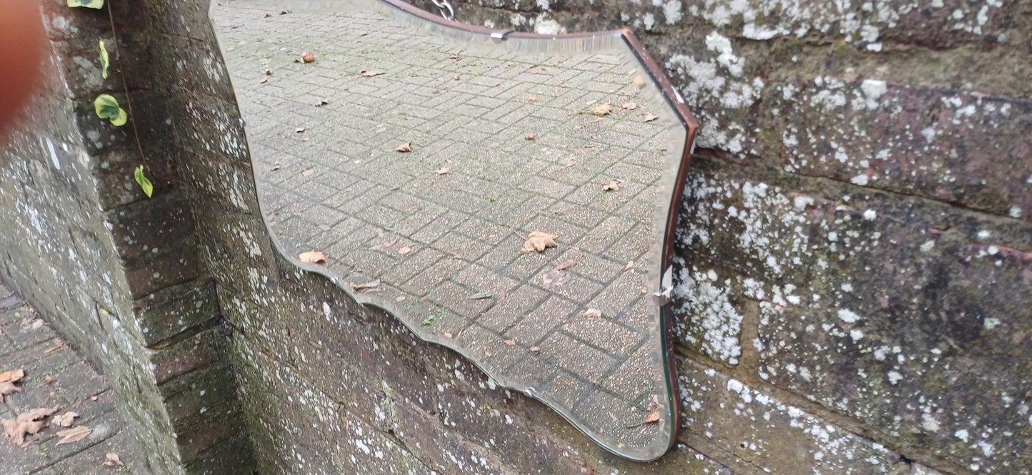 Vintage Retro Mid Century Shaped Wall Mirror Bevelled Glass.