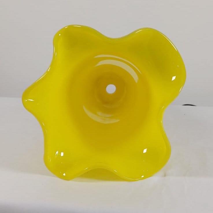Retro Daffodil Yellow Tall and Thin Glass Lamp Shade – Daffodil Shape and Colour, vintage ceiling shade