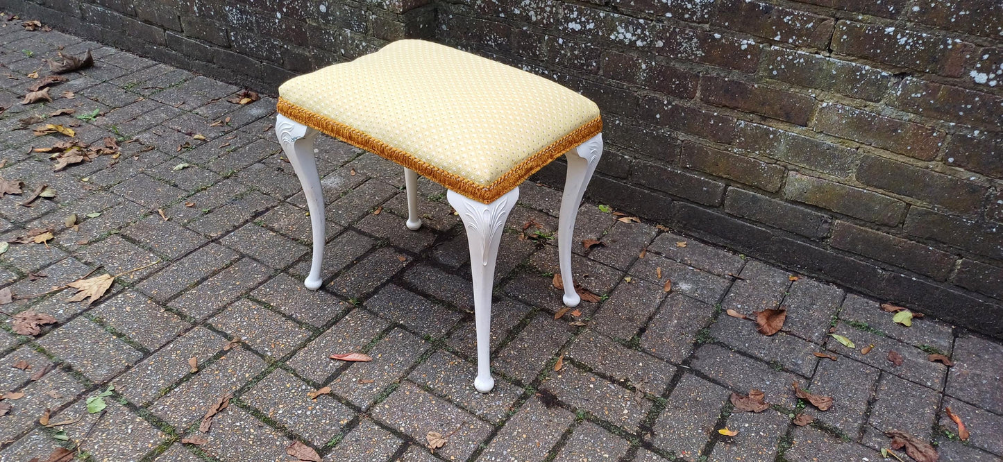Vintage Retro Chic Upholstered Stool Newly Upholstered Stool Kitsch Hard Plastic Cabriole Legs.