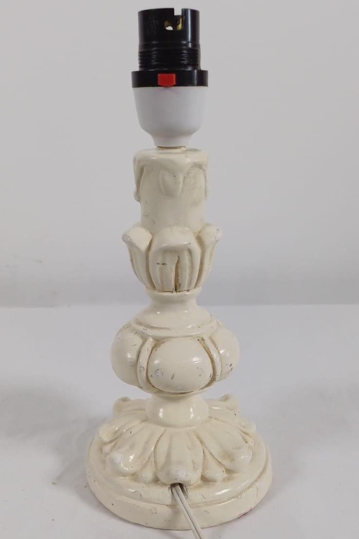 Retro vintage delightful small painted wooden table lamp - creamy white, working