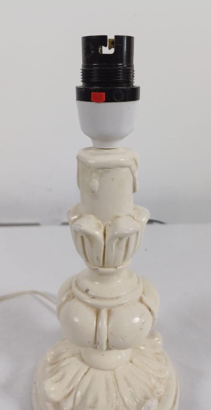 Retro vintage delightful small painted wooden table lamp - creamy white, working