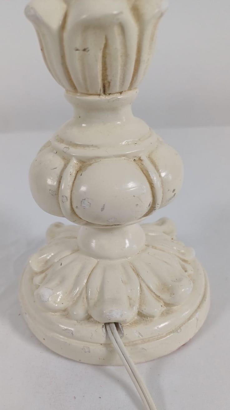 Retro vintage delightful small painted wooden table lamp - creamy white, working