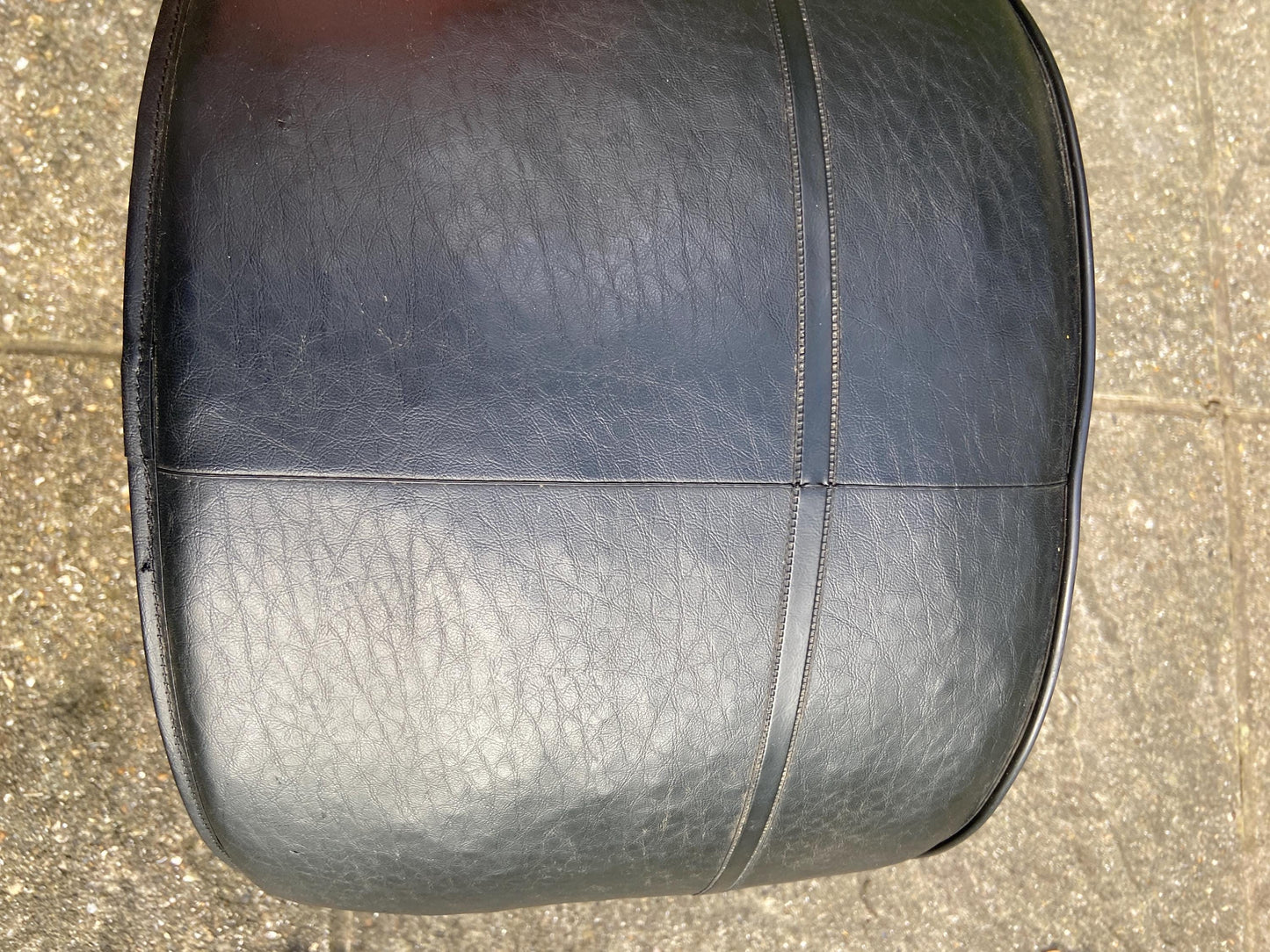 Retro Black Leatherette Pouffe, Leatherette Stool made by Sherborne, 1970s pouffe