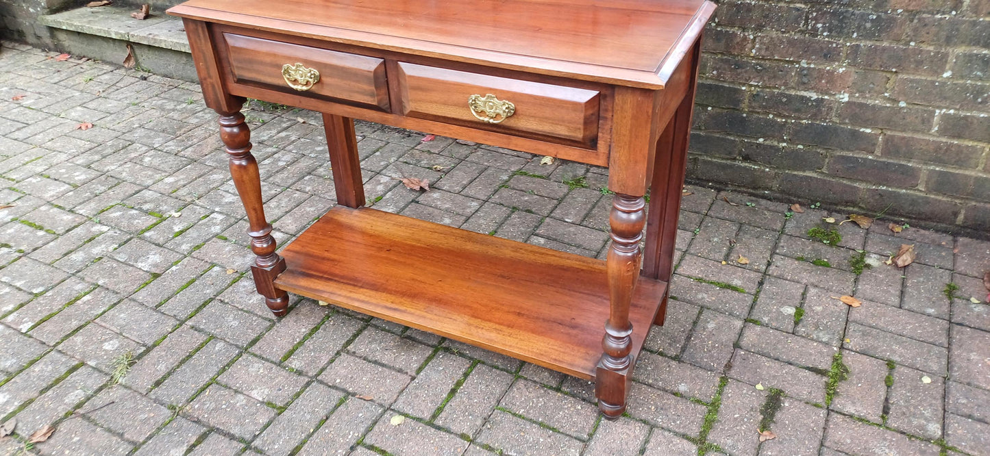 Vintage Victorian Style Solid Teak Hall Stand Entryway Stand Side Table Brass Features