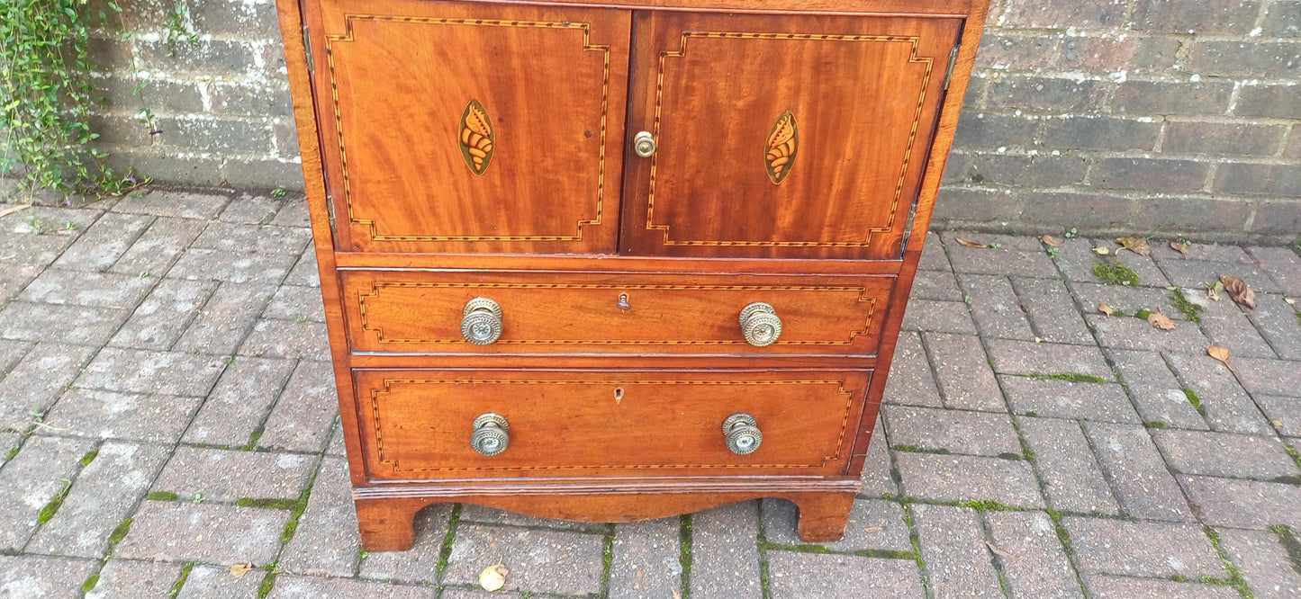 Georgian Early Victorian Mahogany Inlaid and Oak Cupboard with Drawers Sideboard