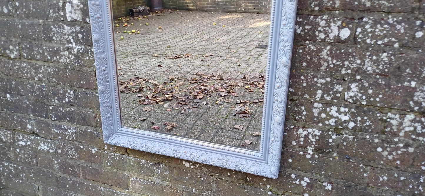 Very Large Painted Rectangular Mirror Grey with Gold Highlights Wooden Frame