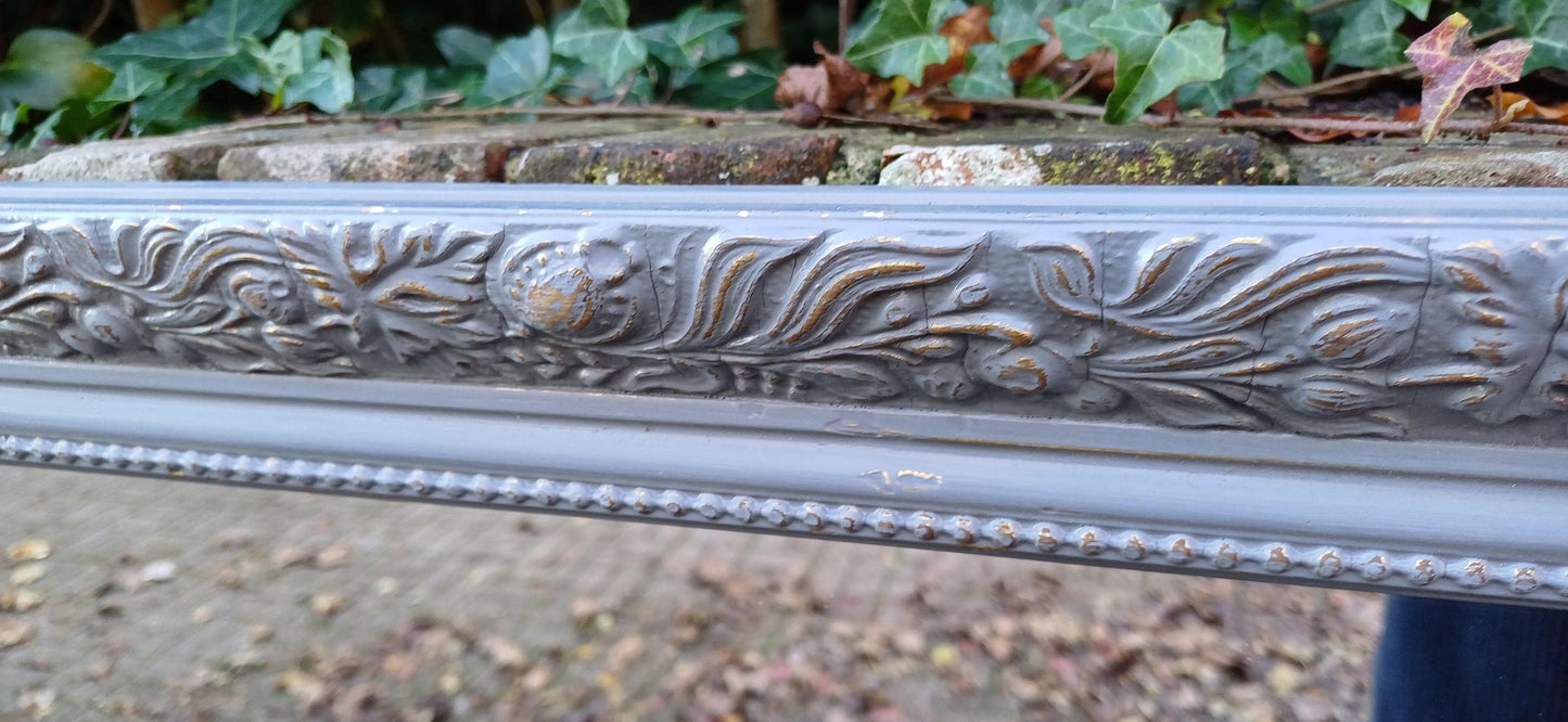 Very Large Painted Rectangular Mirror Grey with Gold Highlights Wooden Frame