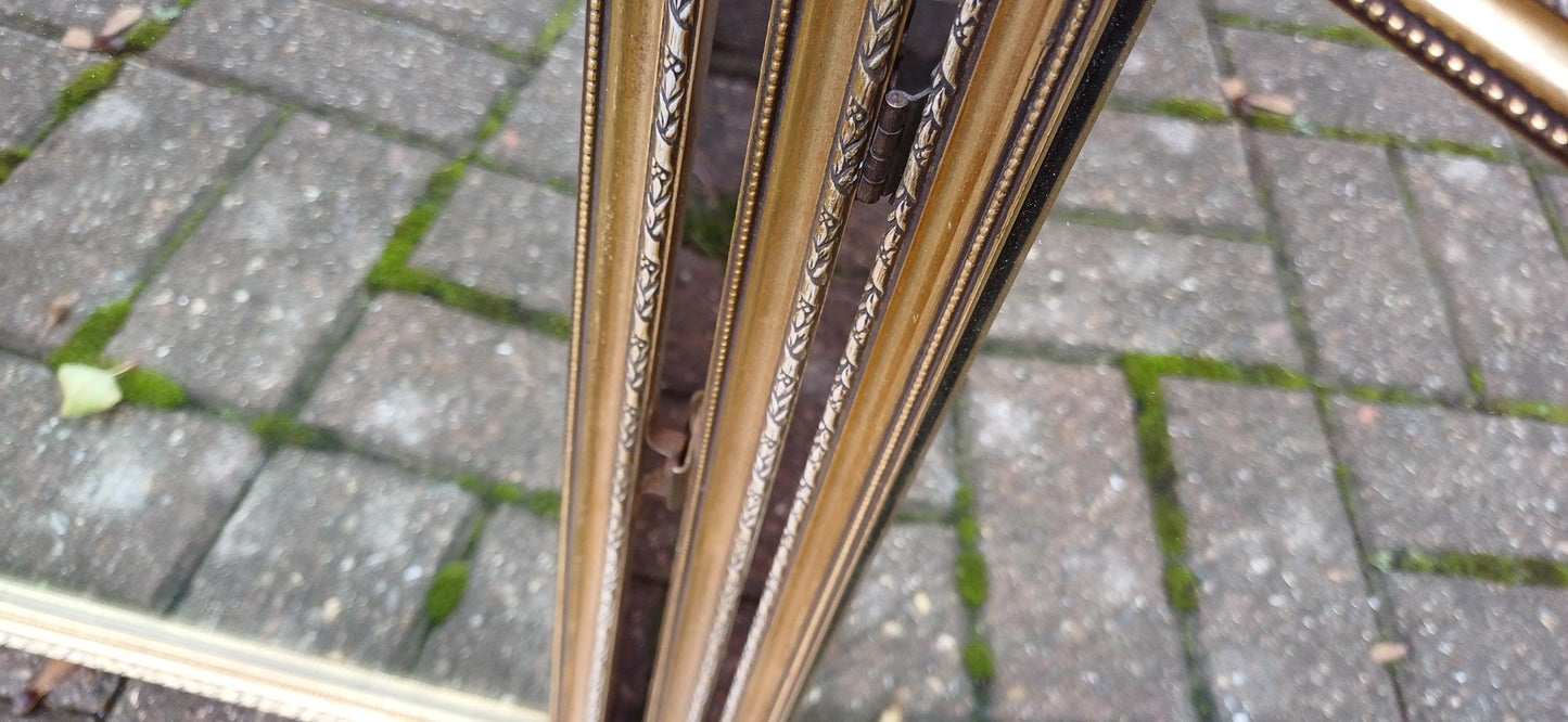Vintage Retro Classic Gold Gilt 70s Adjustable Triple Mirror
