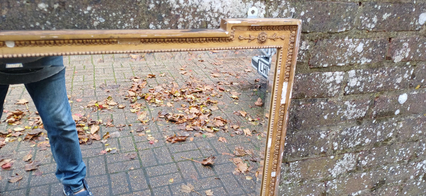 Large Unique Distressed Vintage Victorian Gold Gilt Decorative Mirror