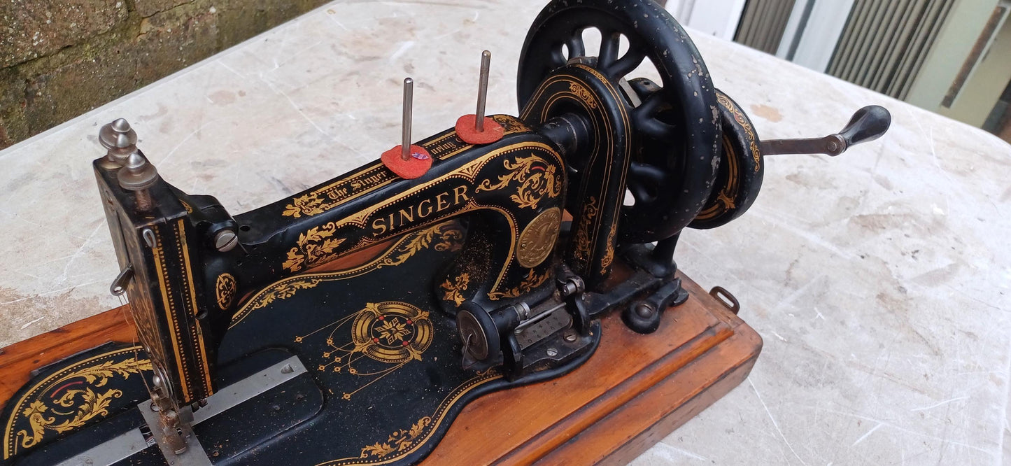 Stunning Vintage Victorian Singer Sewing Machine with Industrial Ironwork Base Antique Home Decor |Steampunk Style Accent Piece