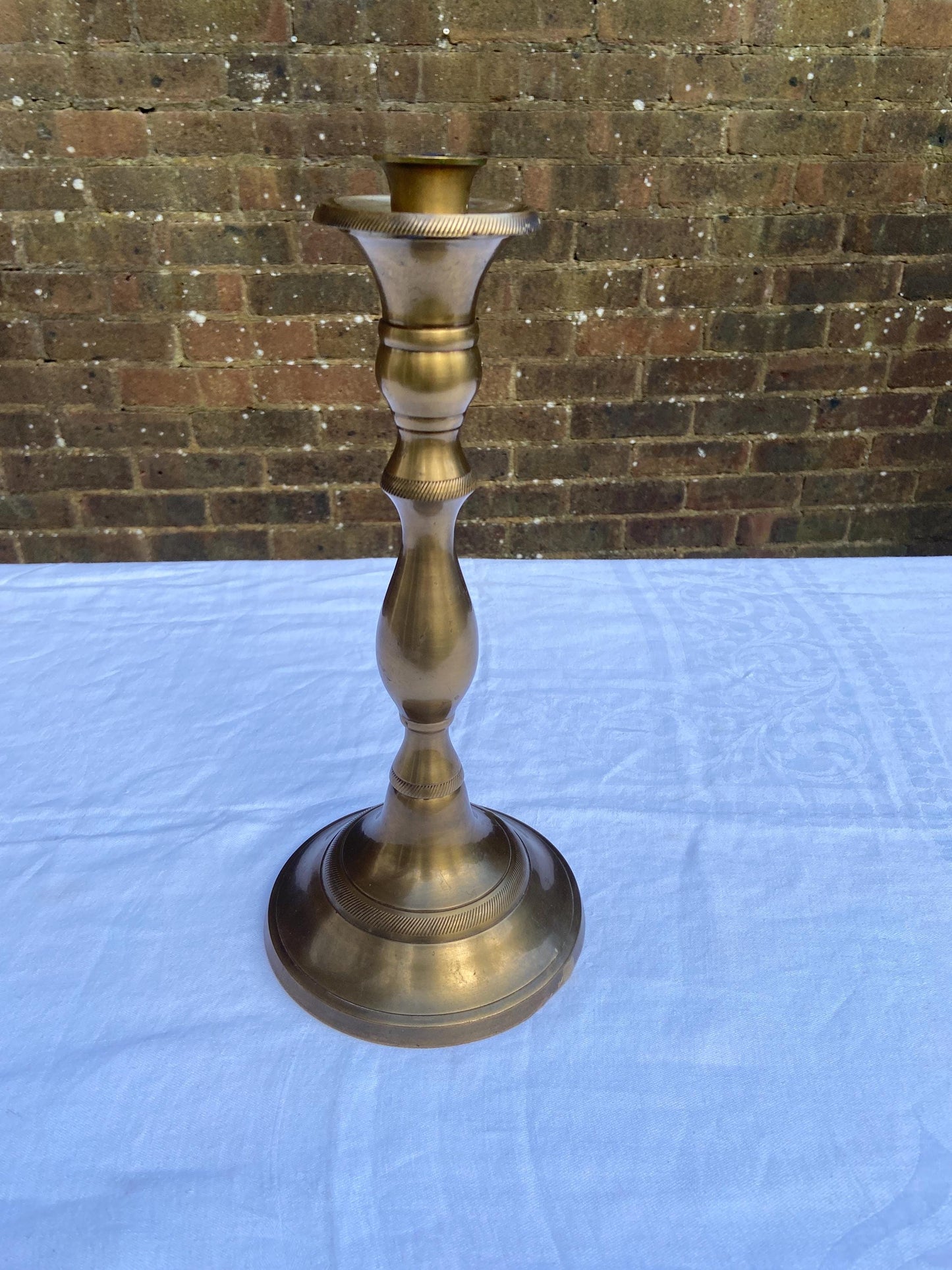 Indian solid brass vintage tall candlestick candle holder (32cm tall)