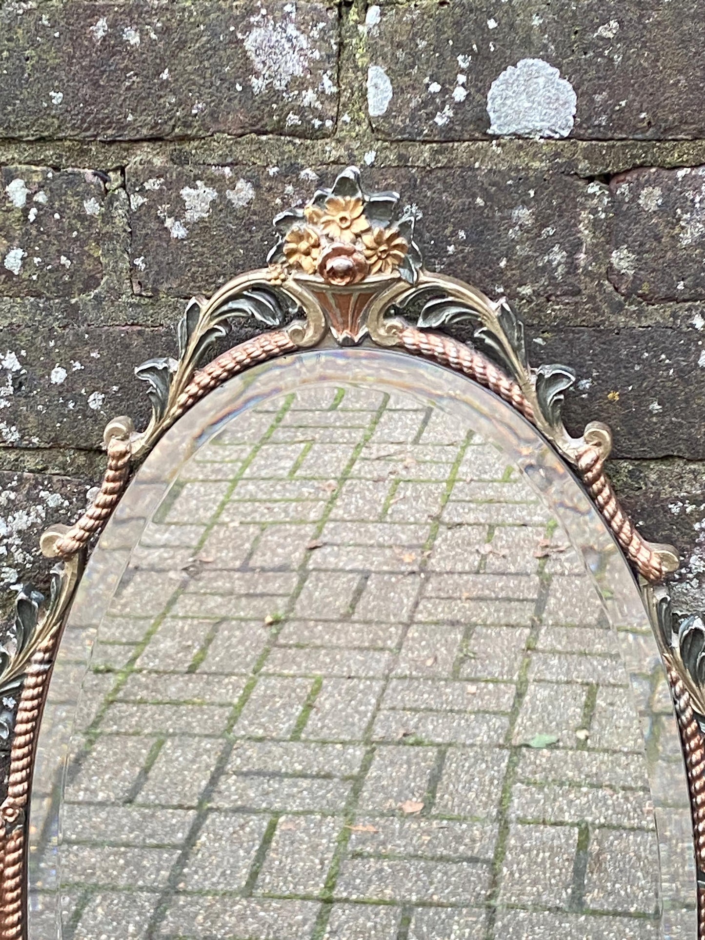 Unusual retro vintage oval mirror with moulded and painted frame - very attractive and excellent condition