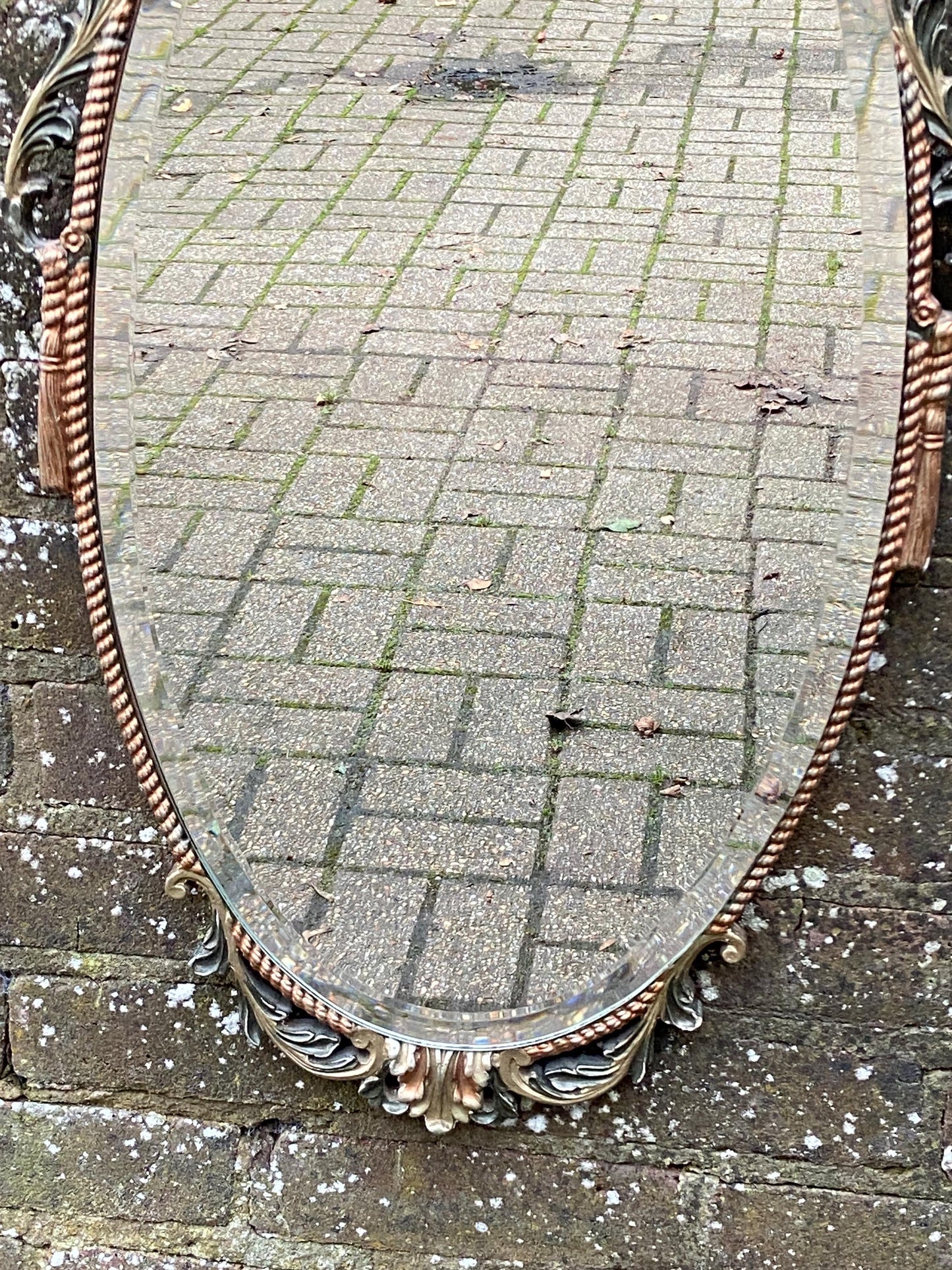 Unusual retro vintage oval mirror with moulded and painted frame - very attractive and excellent condition