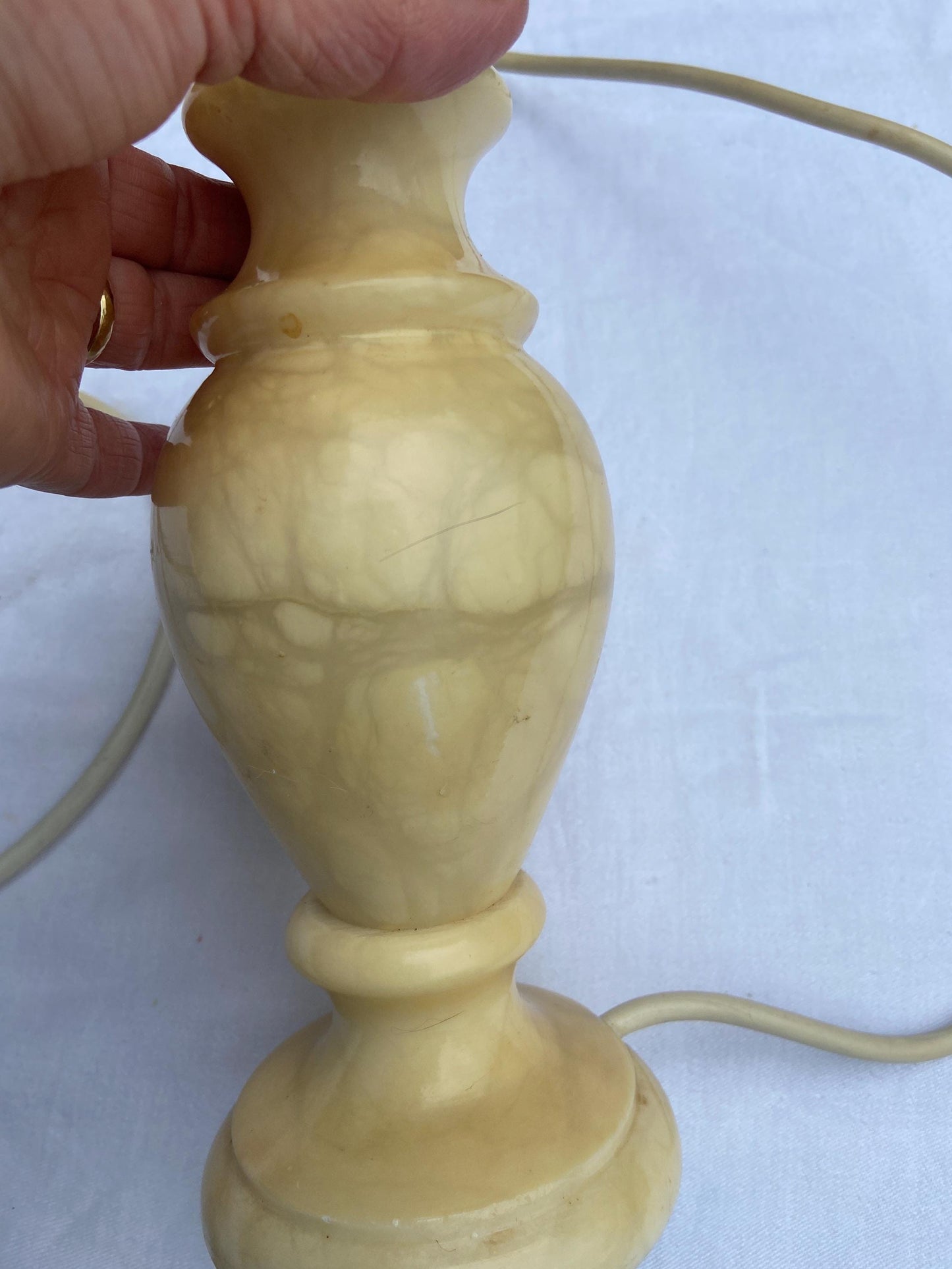 Unique vintage medium alabaster table lamp in gorgeous honeycomb colour - working