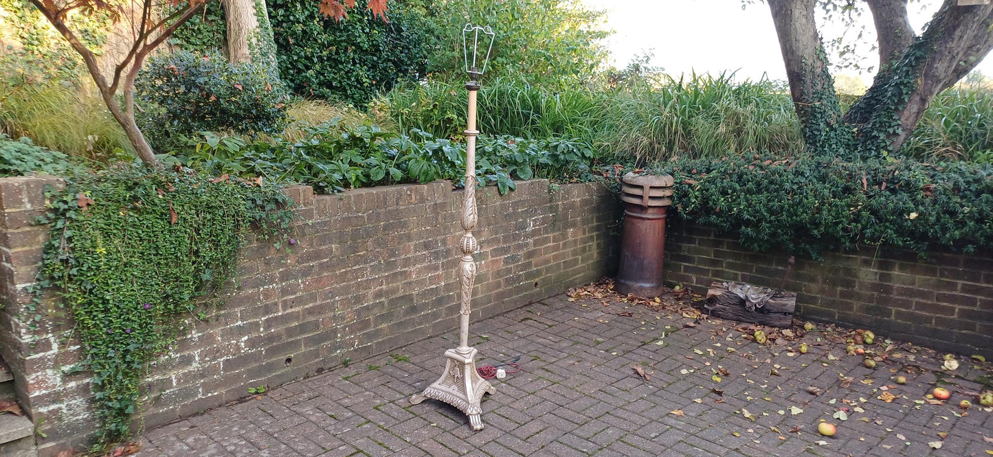 Vintage Painted Silver Metal Floor Lamp with Tripod Feet Retro Mid-Century Modern Standard Lamp Unique FREE HAND DELIVERY