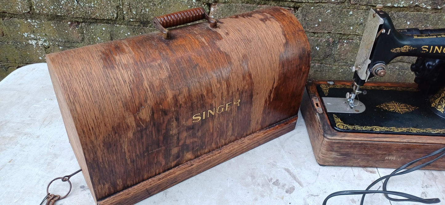 A Classic Vintage Singer Electric Sewing Machine and Case Not Working Decorative Prop Industrial