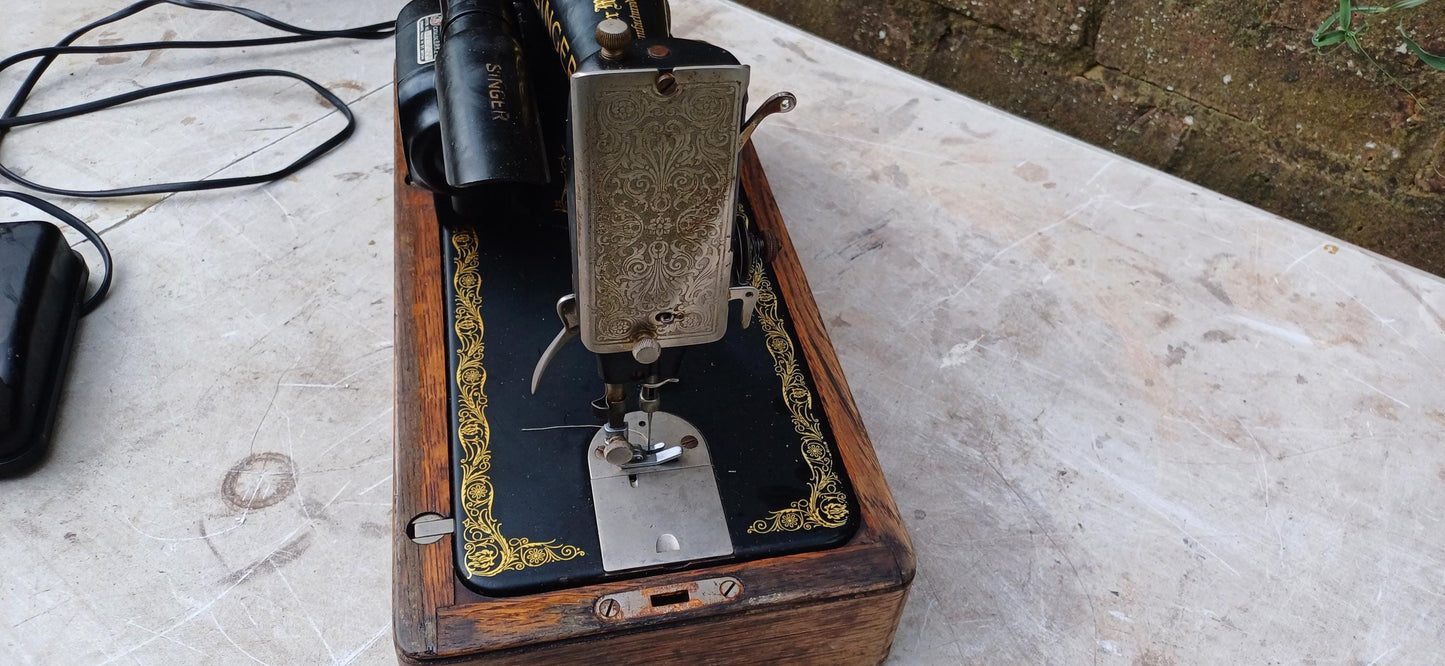 A Classic Vintage Singer Electric Sewing Machine and Case Not Working Decorative Prop Industrial