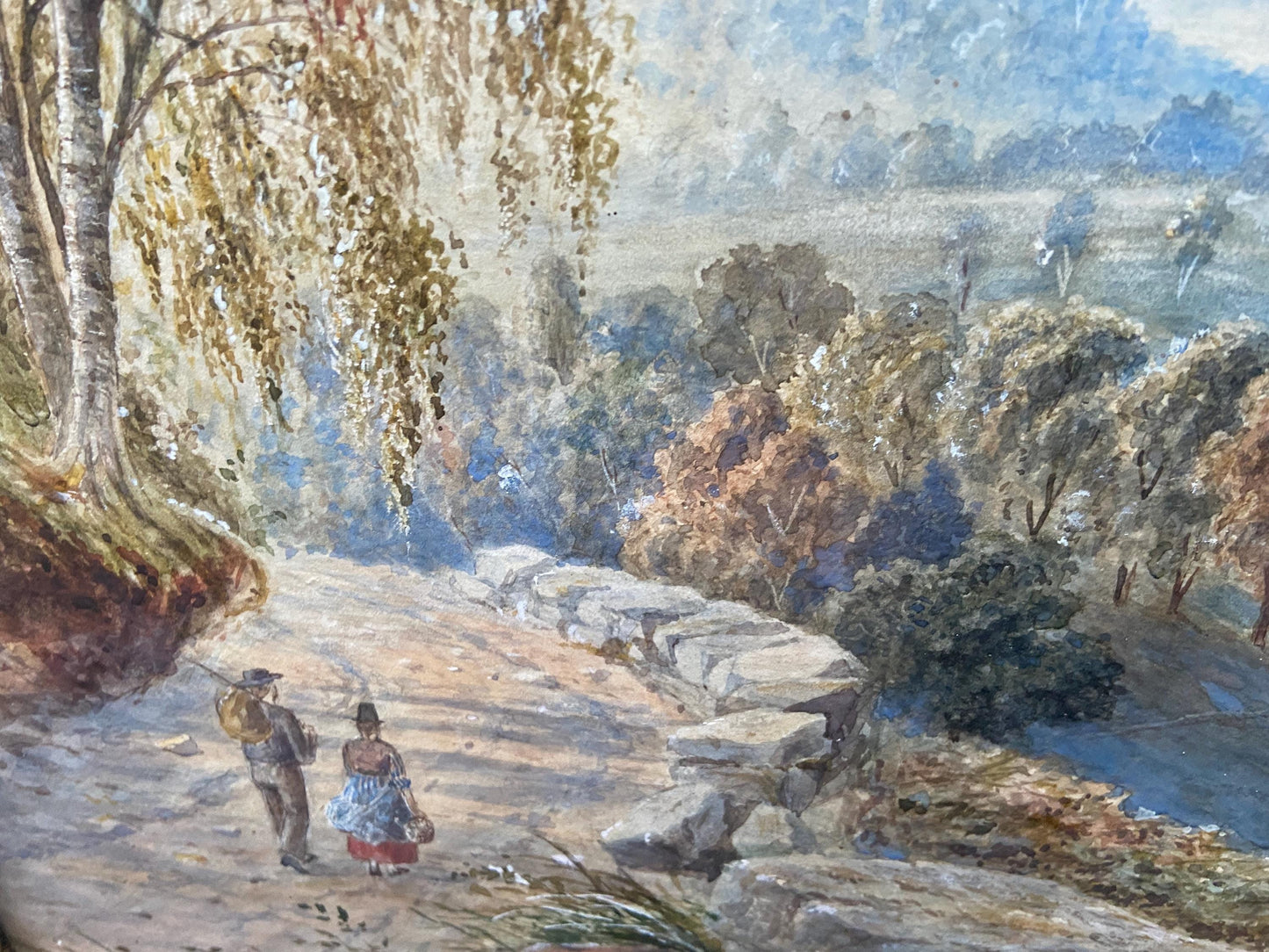 Antique watercolour of Welsh mountainside by R T J Chancellor, 1873 signed and dated, antique wooden gesso glazed frame
