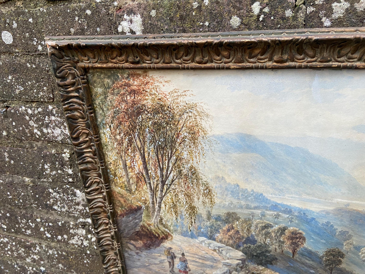 Antique watercolour of Welsh mountainside by R T J Chancellor, 1873 signed and dated, antique wooden gesso glazed frame